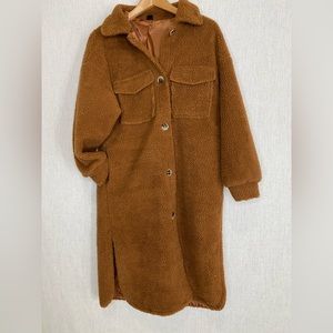 Teddy Bear Fuzzy Brown Trench Coat sz Small S